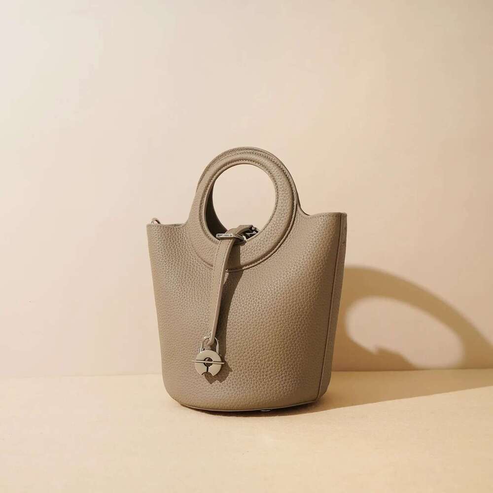 Genuine Leather Women's Small Bucket Vegetable Basket Head Layer Cowhide New Handbag Shoulder Crossbody Designer Bag