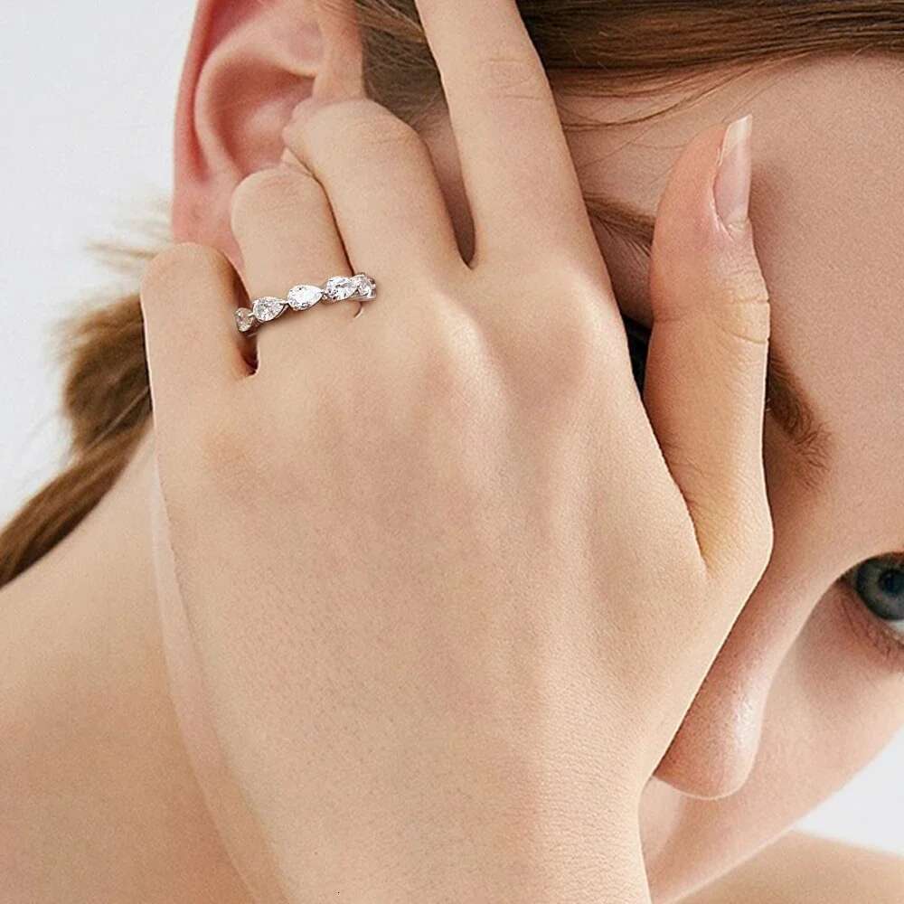 3*5mm Pear Cut Moissanite Ring For Women D Color VVS Lab Diamond S925 Silver Plated 18k Gold Wedding Band Jewelry GRA Certified