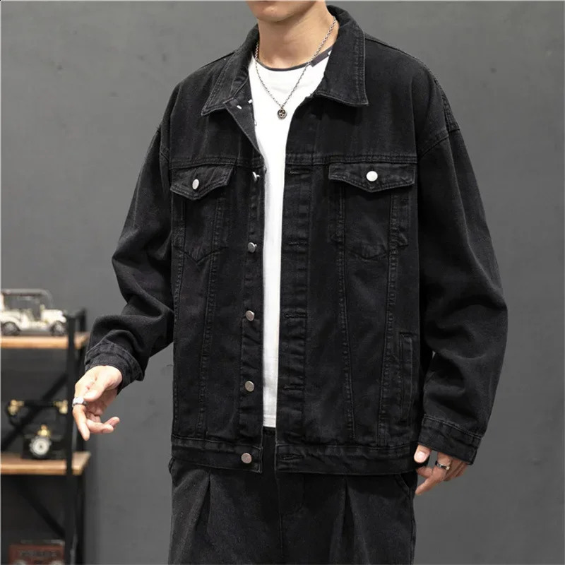 Denim Jacket Men Vintage Jean Coats Streetwear Fashion Turn Down Collar Outerwear Cotton Bomber 250516