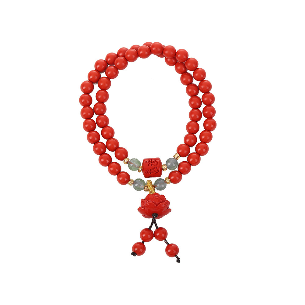 style red gauze double circle bracelet, Chinese Zen lotus pendant, women's zodiac year gift, creative bracelet
