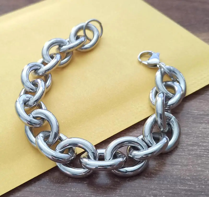 Chunky Oval Rolo Link Chain Stainless Steel Bracelet For Mens Boy Smooth Fashion Jewelry 15mm Wide Choose Lenght High Polished 250520
