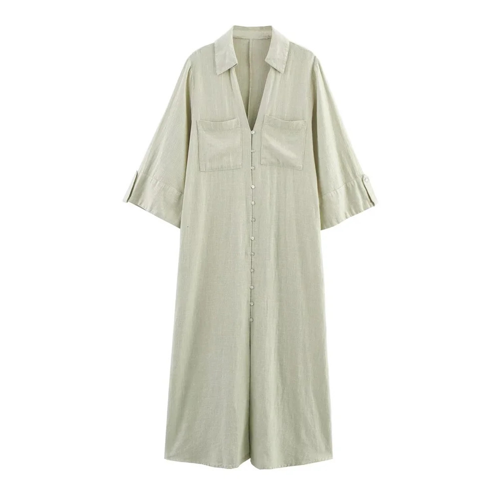 UNIZERA womens shirt style dress with lapel buckle decoration for spring and summer casual wear 250520