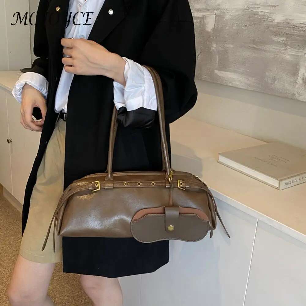 Boston Women Solid Shoulder PU Leather Bowling Handbag Casual Underarm Bag Retro Commuter Bags For Travel