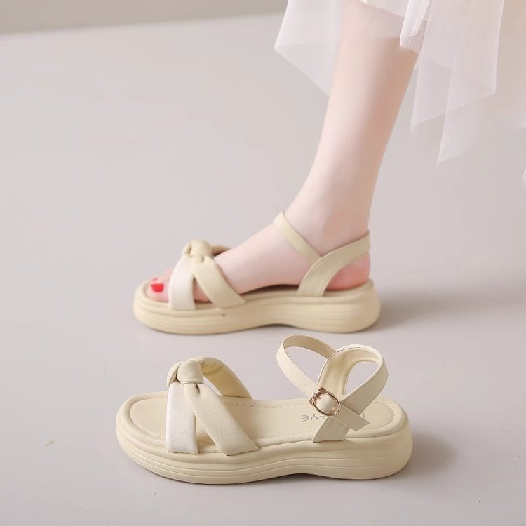 Free shipping Designer women's summer bow sandals, slippers, thick-soled height-increasing, versatile and comfortable beach shoes, commuting sand