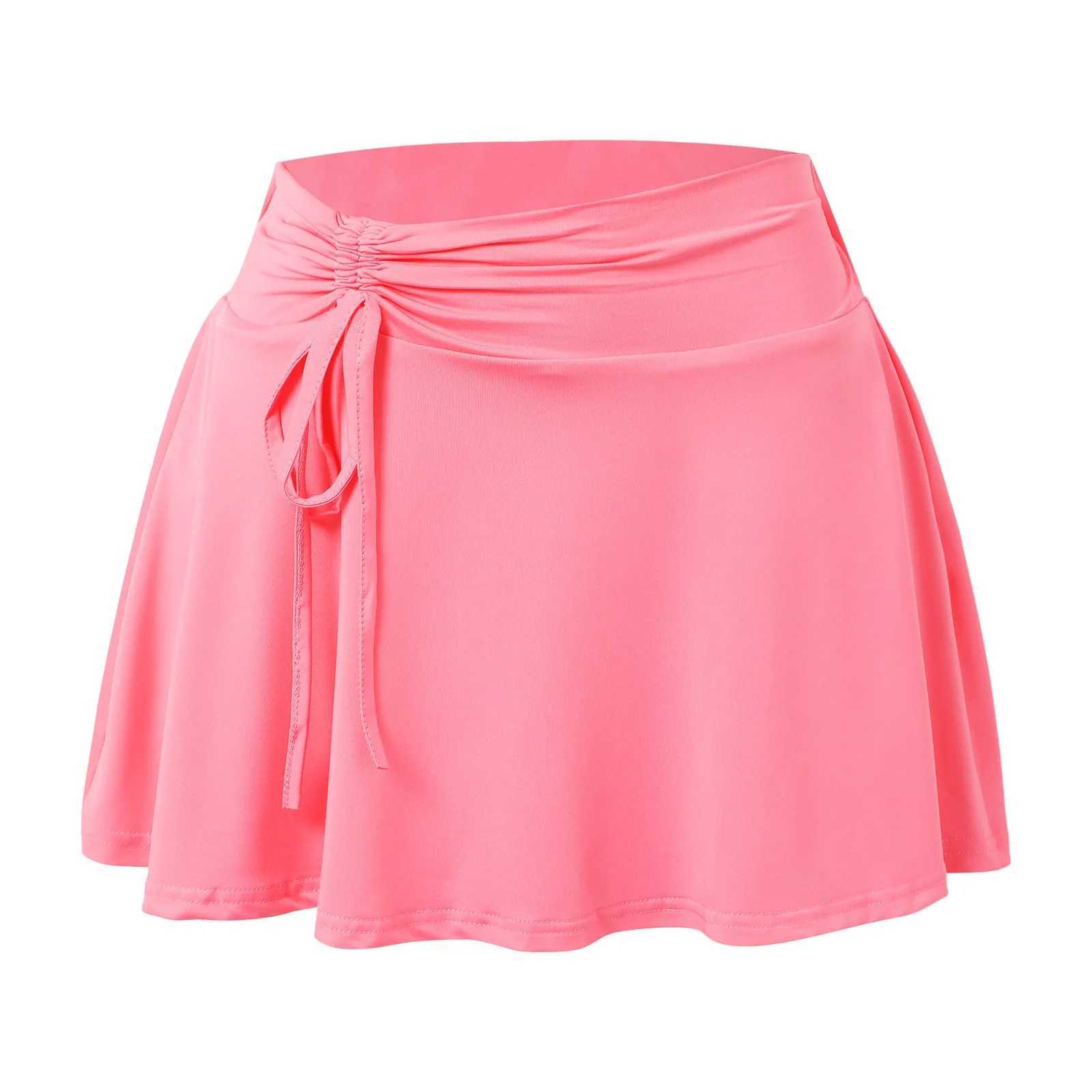 Sports Yoga Skirt Badminton Tennis Skirts Drawstring Lace-Up High Waist Skater Skirt Side Split Strap Women Short Mini SkirtsXJ250520