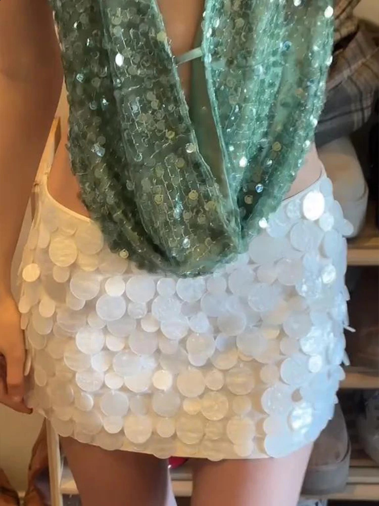 Big Sequins Shining Skirt Women Glitter Evening Party High Waist Vacation Midi Skirts Summer Night Straight Fashion Outfits 250519