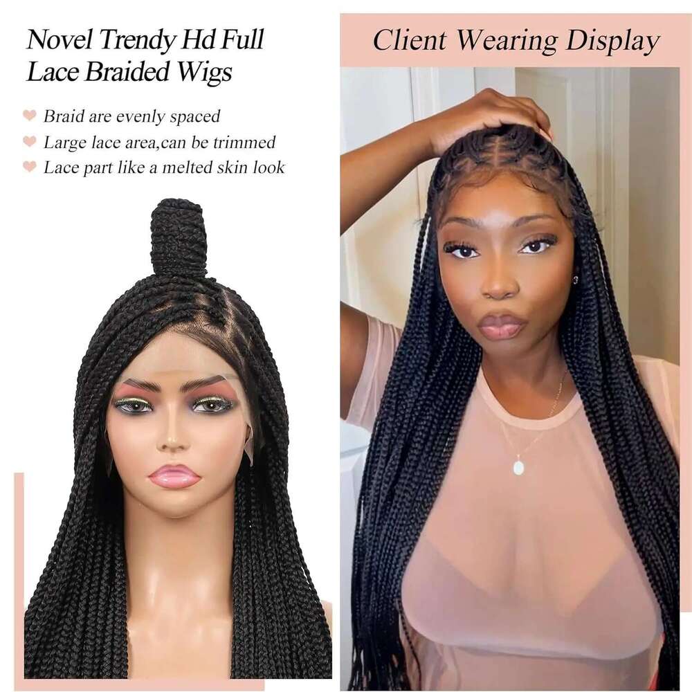Synthetic Long Wigs Box Braids Full Braided for Black Women Blended Lace Front Braiding Hair Wig