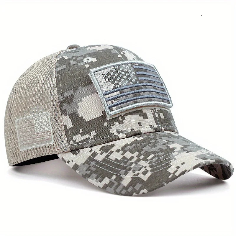 Stars and Stripes camouflage applied-embroidered baseball caps mens and womens outdoor sports event fishing net gauze caps 250519