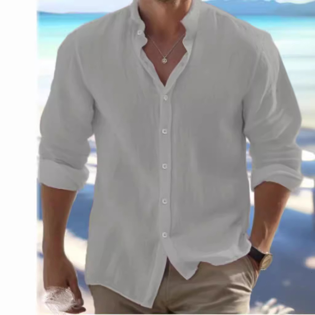 Designer Clothing Men's Linen Button Beach Shirt Long Sleeved Flat Neck Summer Casual Wear 2025 New Style
