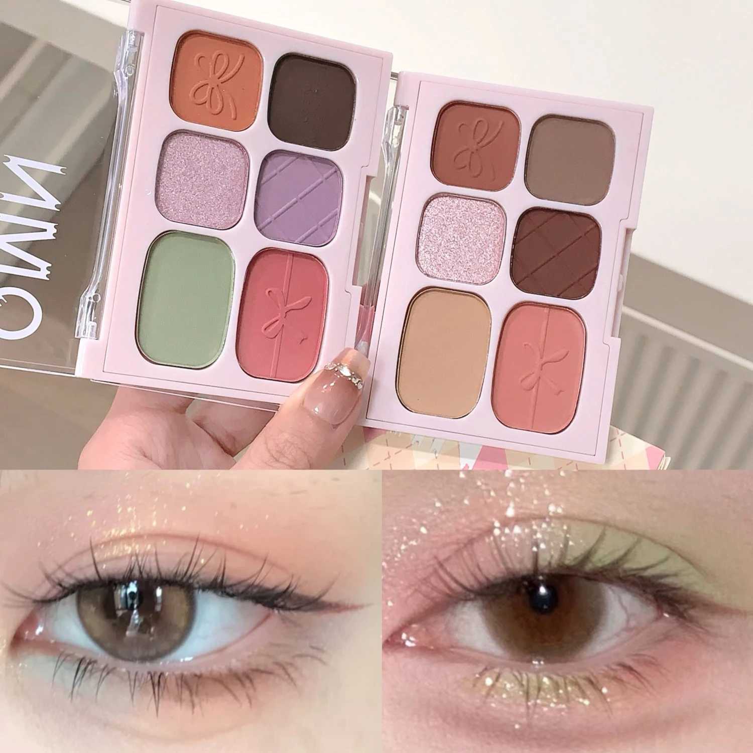 6 Color Matte Eyeshadow Palette Powder Brightening Eyes Highlighter Pink Facial Blusher Glitter Shimmer Eye Shadow Korean MakeupXJ250520