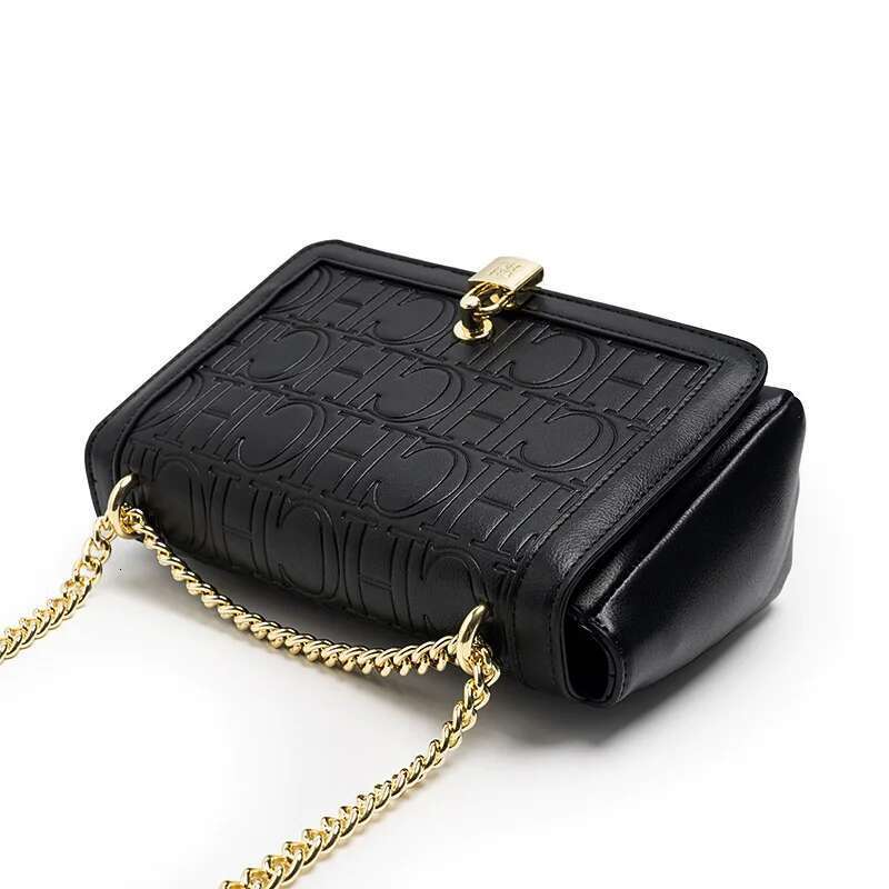 CH Metal Lock Design Solid Color Brand Letter Print Chain Women's Versatile Commuter Fashion Flap Crossbody Bag