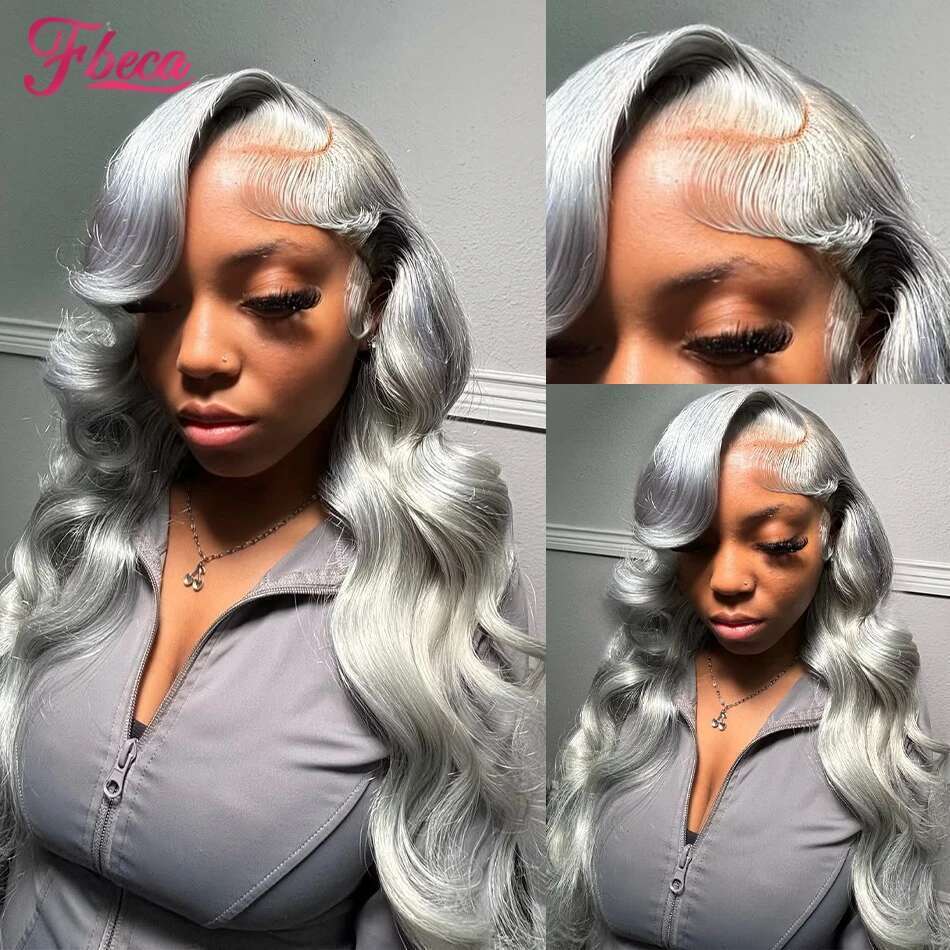 Sier Grey 13x4 Transparent Front Human Hair 13x6 Body Wave Frontal Wig Pre Plucked HD Lace Closure Wigs