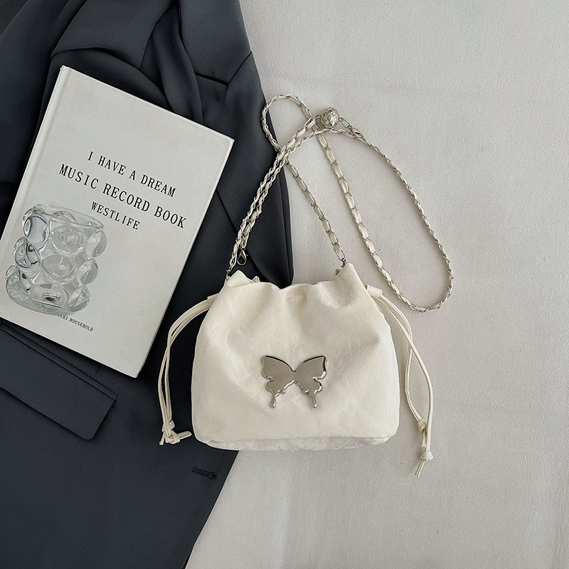 Free Delivery Designer Bag 2025 Spring Drawstring Butterfly Fashion Women's Trendy Cross Shoulder Water Bucket Bag Xiaoxiangfeng Luxury Bag