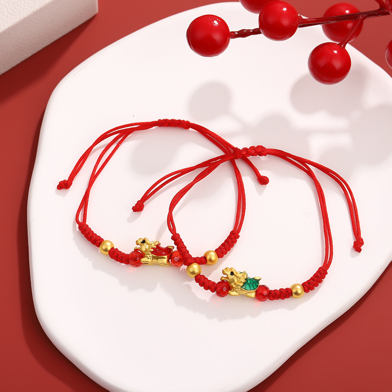 The Lucky Birthday Handmade Tortoise Handrope Year of the Loong Temple Little Red Rope Bracelet Female Handstring
