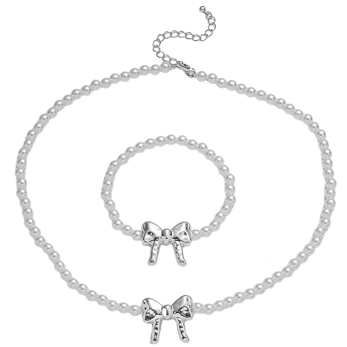 New bow pearl necklace, fashionable collarbone chain, high-end artistic niche set, bracelet accessories