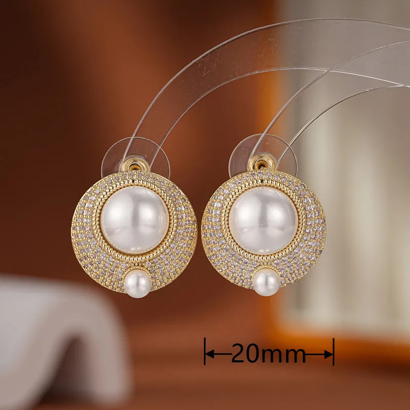 SENYU Charm Buttons Stud Earrings Paved Cubic Zircon with Pearl for Dubai Party Jewelry Indian Bridal Earring 250517