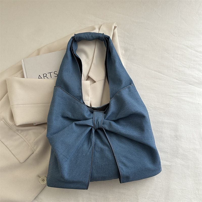 Free Delivery Designer Bag 2025 Fashionable And Simple Denim Single Shoulder Hand Exquisite Bow Niche Commuter Tote Luxury Bag