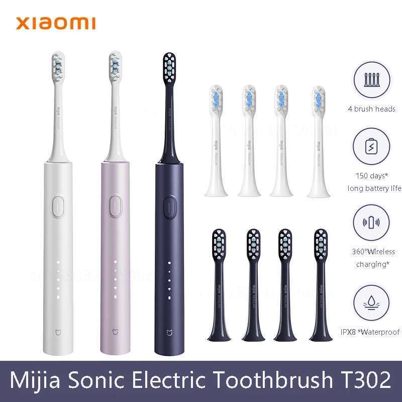 XIAOMI Mijia Sonic Electric Toothbrush T302 3colors Brush Heads IPX8 Water Proof 360° Wireless Charging 4 Modes Cleaning Teeth