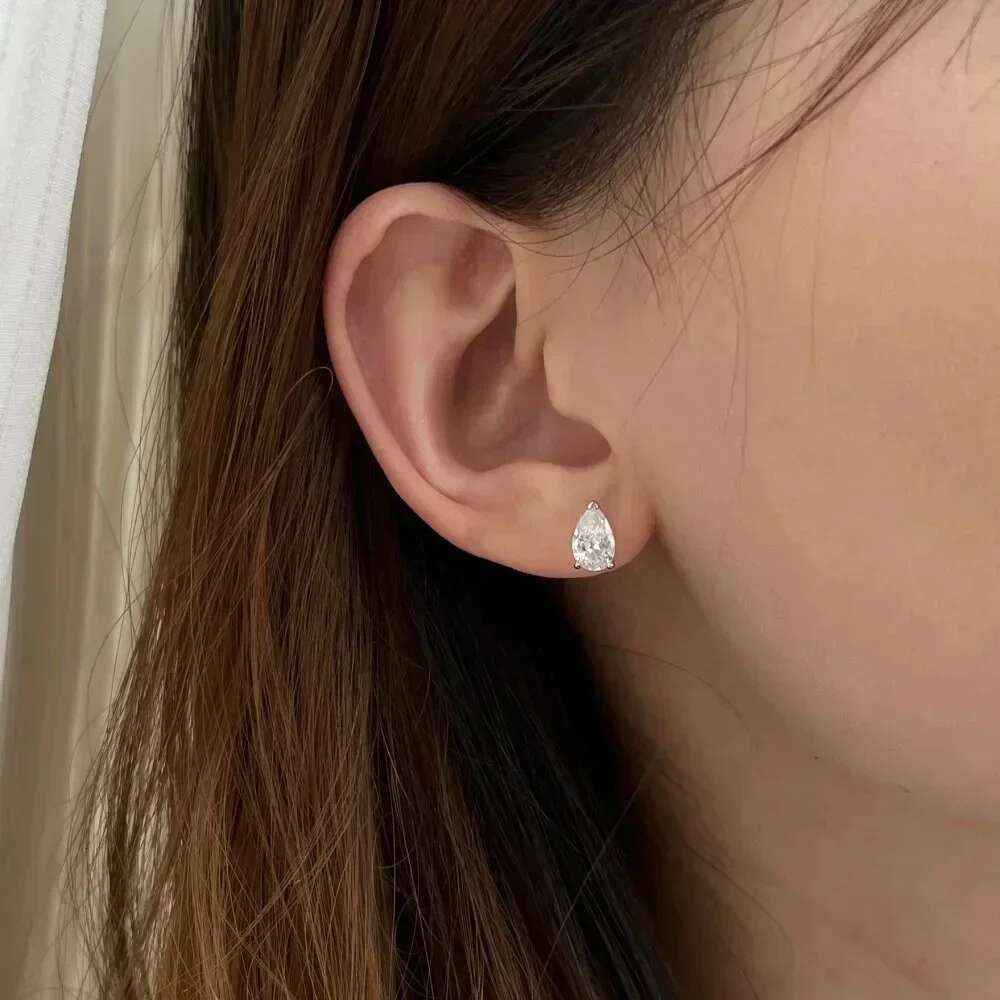 1/2/4ct Waterdrop Shape Moissanite Earrings For Women Pear Cut Lab Dia with Certificate S Sier Stud Ear Wedding Jewelry