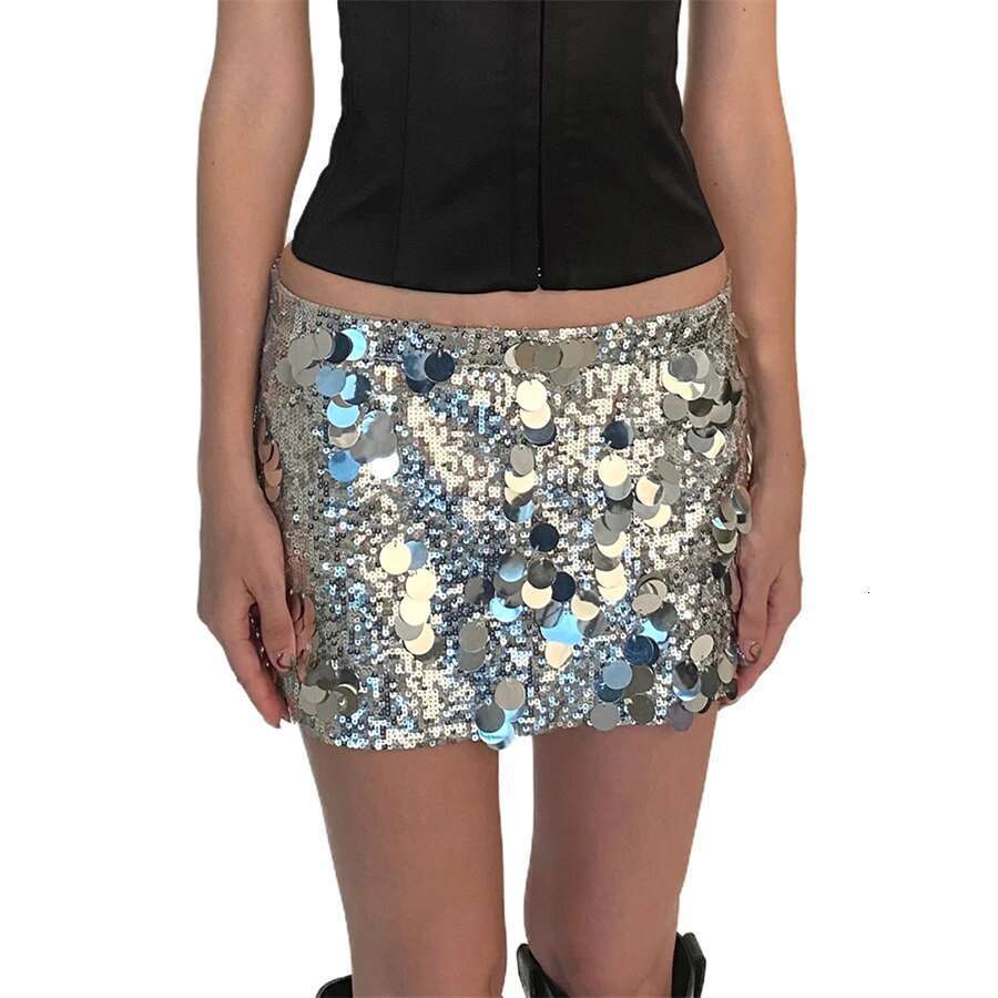 Women Shiny Sequins Mini Summer Sexy Low Waist Elastic Bodycon for Beaches Club Streetwear Glitters Short Skirt
