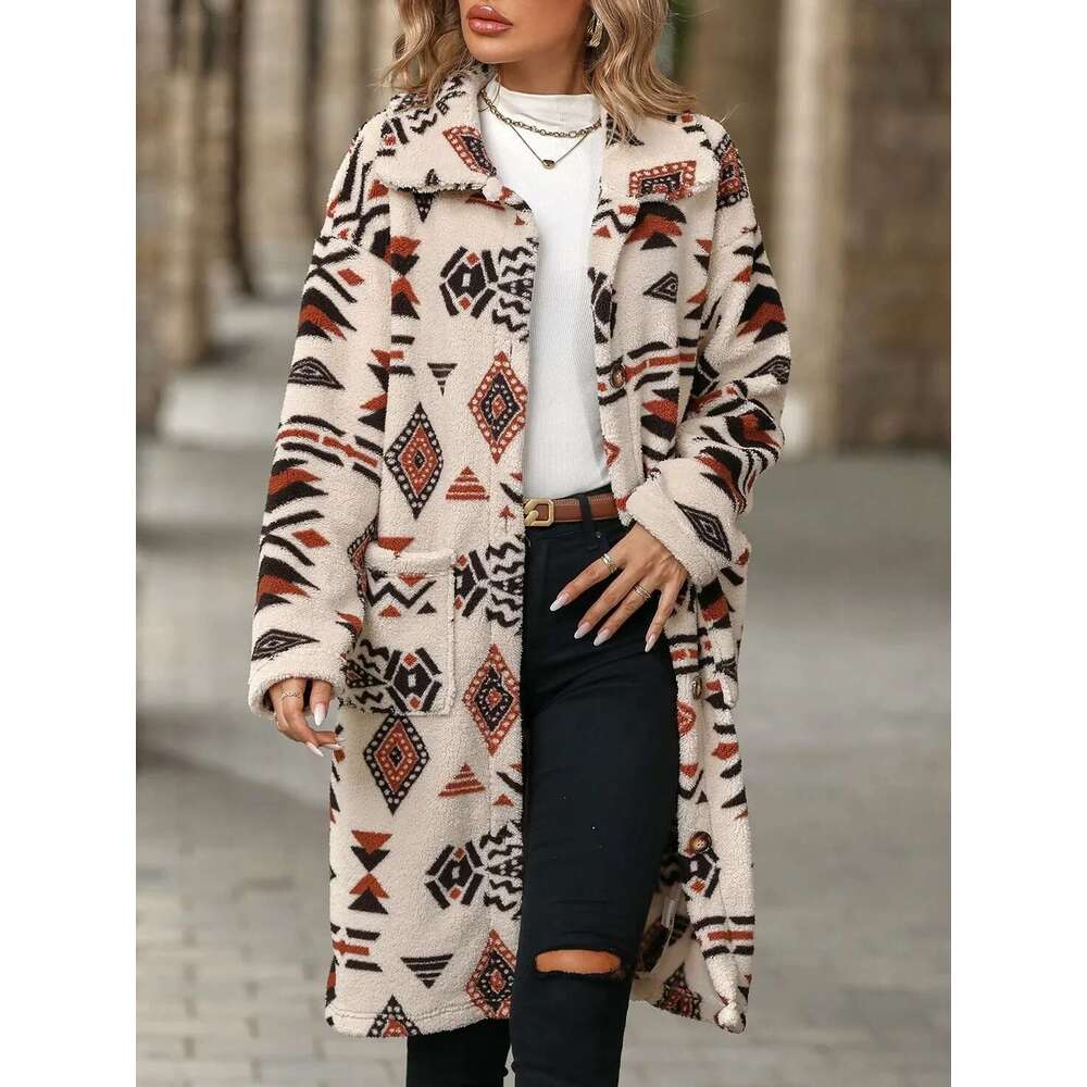 High Quality Ethnic Collar Soft Plush Trench Coat For Women Fall Lapel Long British Style Elegant Overcoat Designer