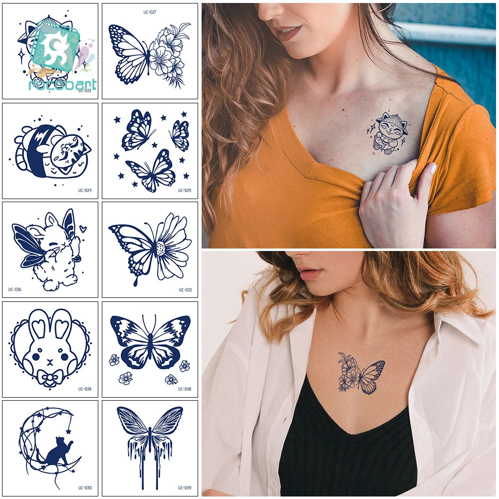 30pcs Semi Permanent Cartoon Herbal Tattoo Stickers For Womens Waterproof Disposable Water Transfer Printing Stickers 250515