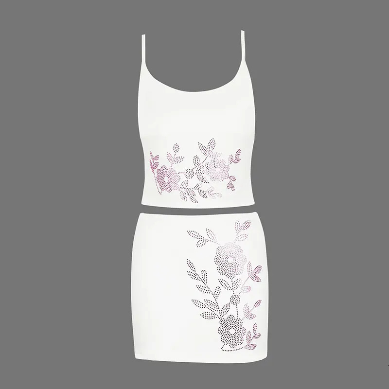Womens Camisole Skirt Summer Fashion Drill 2 Piece Streetwear Sexy Backless ONeck Tank Mini Casual Slim Clothing 250520