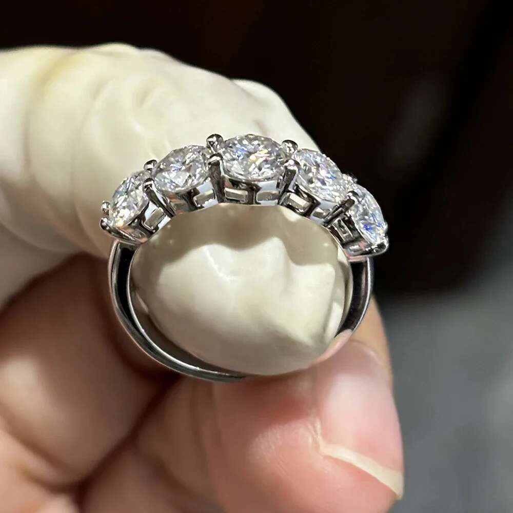 2.2cttw Full Moissanite Rings with Certificate 4.5-5mm Size Gradient Diamond S925 Sterling Silver Wedding Band Jewelry for Women