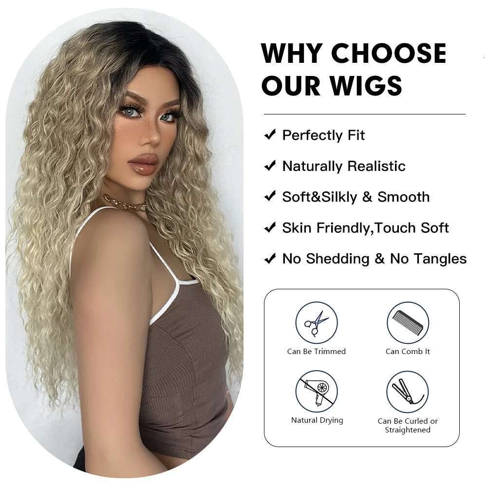 Long Afro Kinky Curly Front Synthetic Wigs Brown Blonde Ombre Dark Root Transparent Deep T Part Lace Wig for Women Use