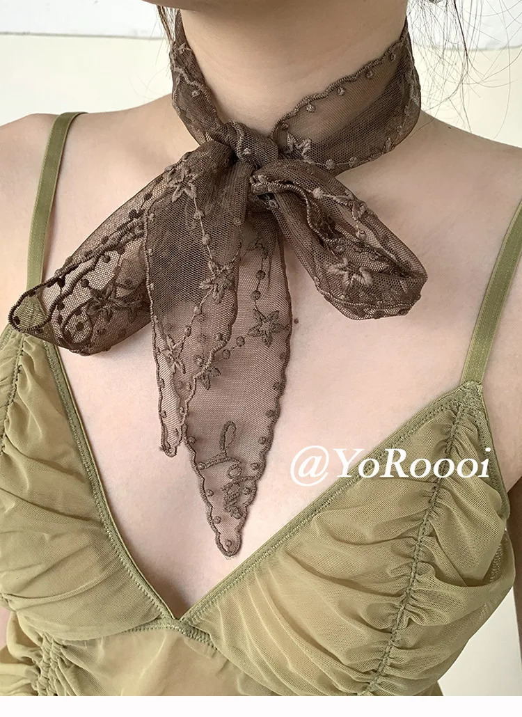 Spring Autumn Thin Korean Retro Lace Long Silk Scarf Temperament Literary and Versatile Ins Out of The Street Female Streamer 250517