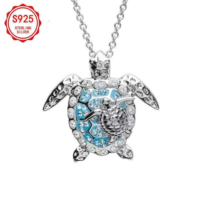 Creative Turtle Two-color Necklace Earrings Ring Set S Sier Weight 8g Inlaid with Moissanite Necklace Daily Wear Birthday Valentine'S Day Women&#