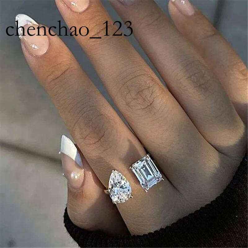Choucong Brand Wedding Rings Simple Fashion Jewelry Handmade Sterling Sier Water Drop 5A Cubic Zircon CZ Dia Women Open Adjustable Ring For Lover Gift