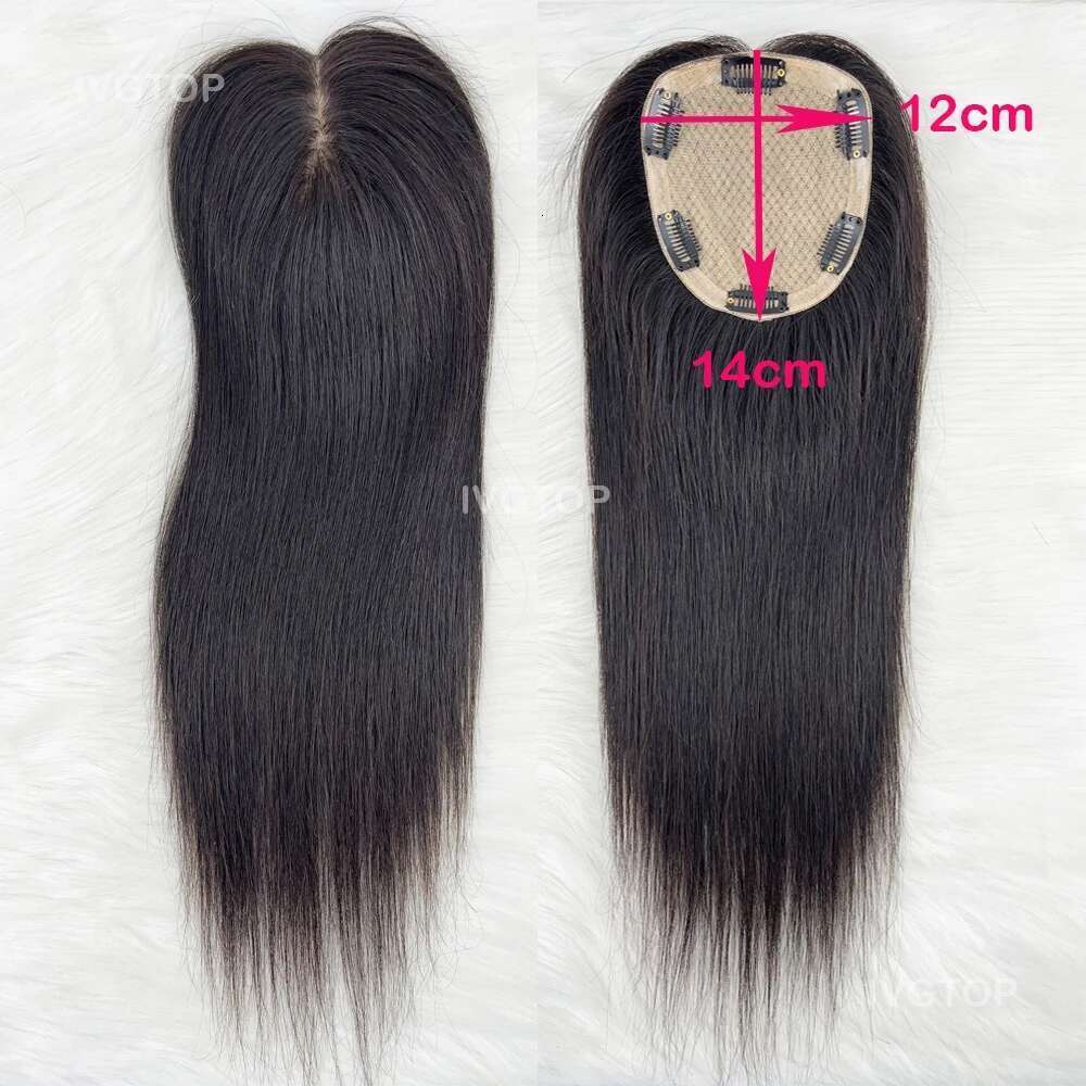 12x14cm Base Human Topper Women Full Size Hand Tied Silk Top Toupee Free Part Remy Hair Piece System with Clips in