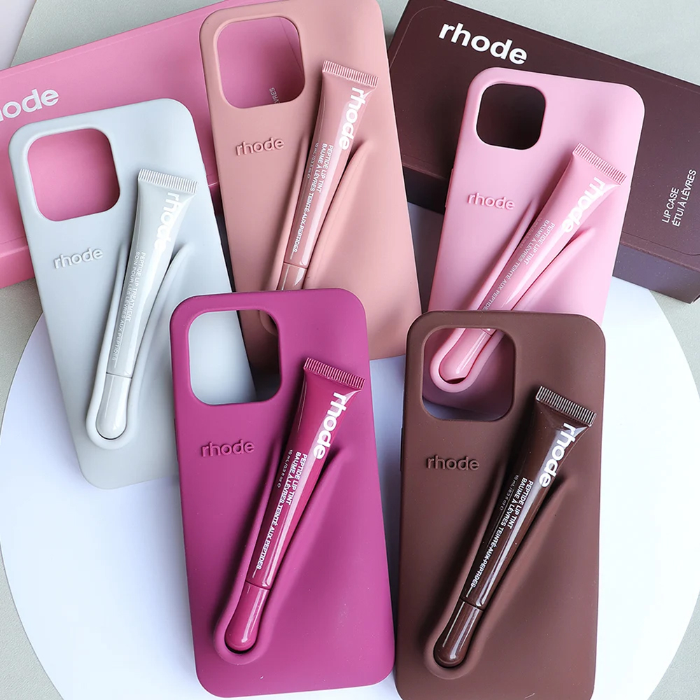 RHODE phone case Portable Case Lip Gloss Lipstick Lip Balm Make-Up Silicone Phone Case for iPhone 16 15 14 13 12 11 Pro Max Cover Silicone Soft Samsun
