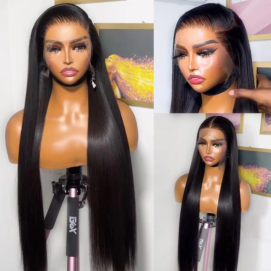250 300 Density 13x4 13x6 Bone Straight HD Transparent Lace Front Human Hair Wig 30 34 36 Inches Pre Plucked Lace Frontal Wigs synthetic lace front wi