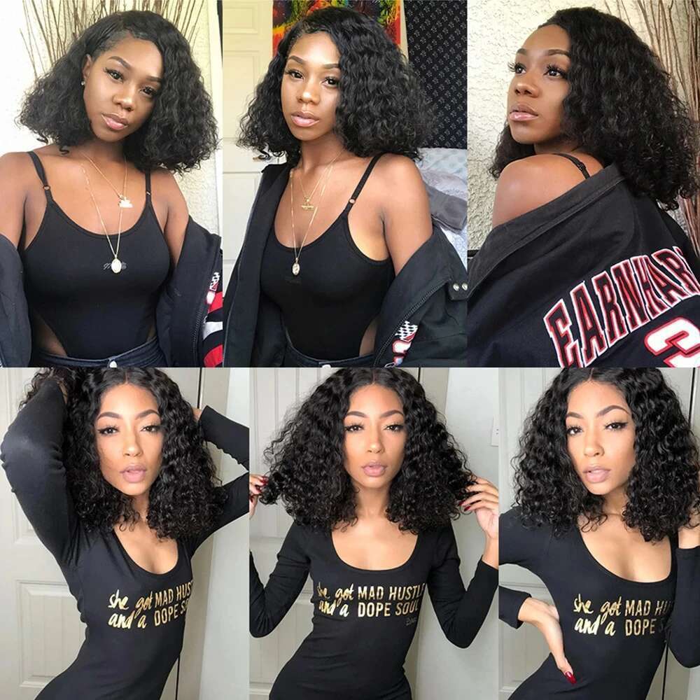 Pre Cut No Glue 13x4 Transparent Curly Bob For Women Glueless Deep Wave 7x5 Lace Frontal Human Hair Wigs