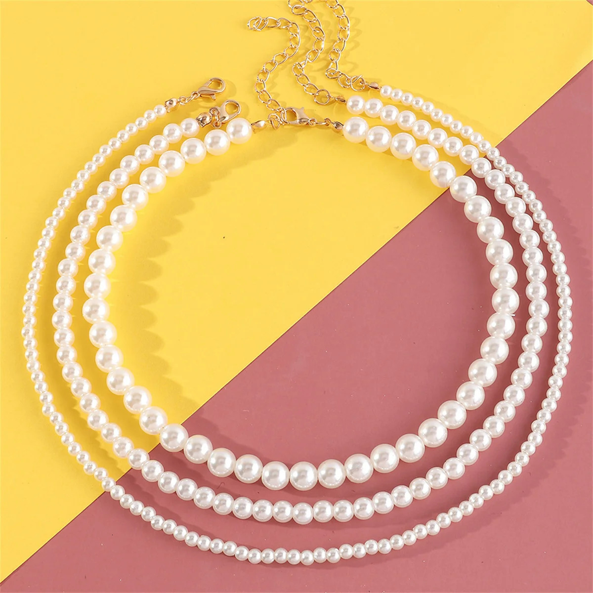 3Pcs/Set Multi-Layer Pearl Necklace Set for Girls Trendy Layered Choker Accessory Party Birthday Gift Ideas 250520