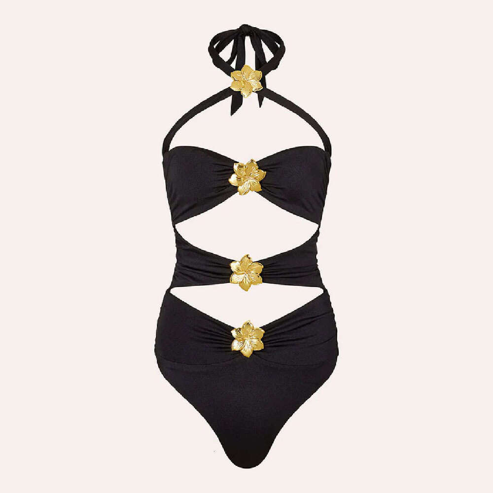 DHEssentials One Piece Swimsuit Sexy Solid Floral Swimwear Women Halter Bathing Suit