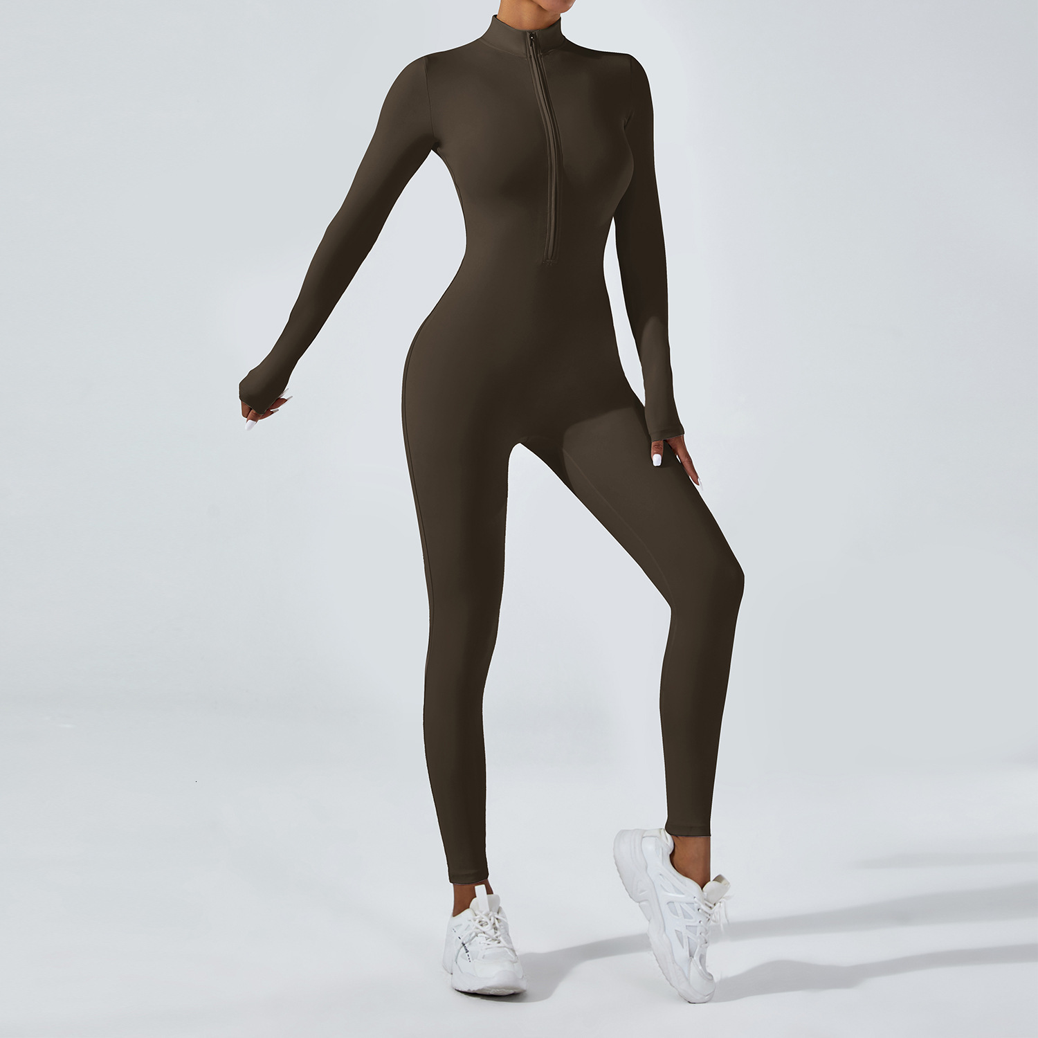 Zipper nude long sleeved yoga for women, high-intensity fitness running sports jumpsuit