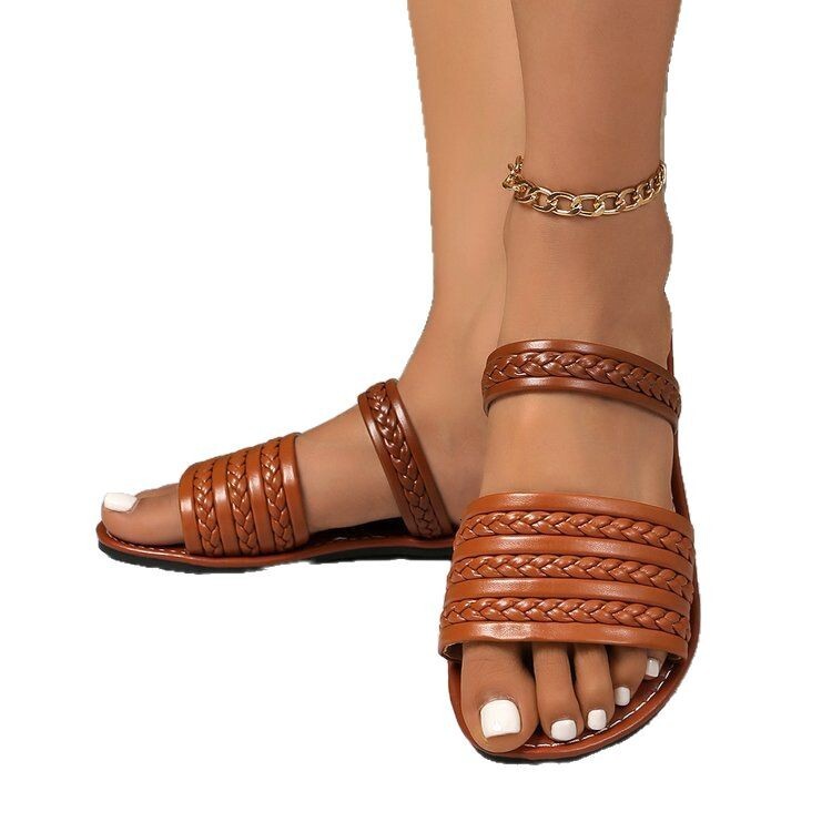 Large Size Flat For Women S Spring And Summer New Fashion Lightweight Solid Color Woven Worn On Casual Shoes The Beach Cool Slippers Ddmysaturn