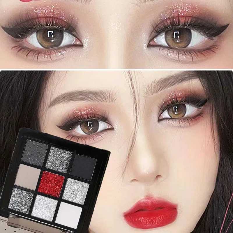 Black Red Punk Smoked 9 Colors Eyeshadow Pearl Cold Dark Color Makeup Eyeshadow Palette Lasting Waterproof Glitter Eye ShadowXJ250520