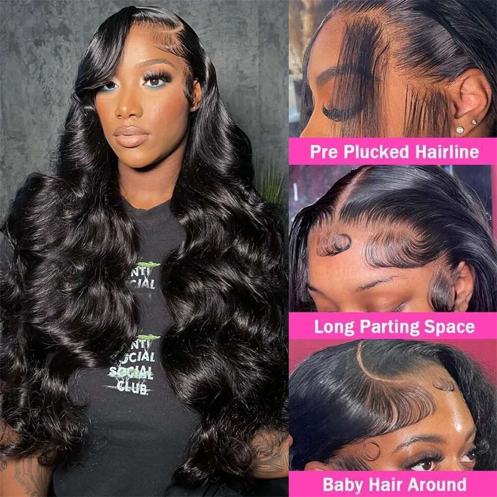 Brazilian 180 Density Body Wave 13X4 13x6 HD Transparent Front Human Hair Wigs For Women 32 34 Inch 360 Full Lace Wig