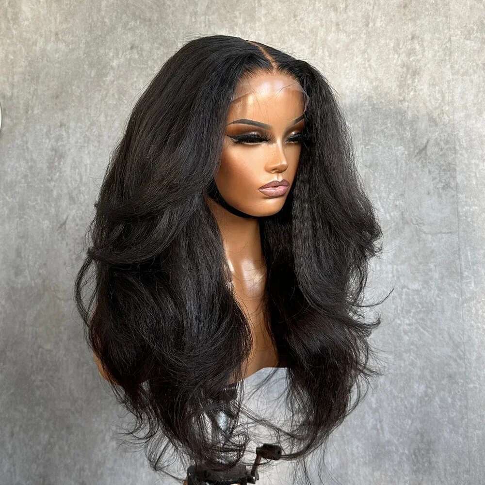 26Preplucked Black Yaki Kinky Body Wave 180Density Natural Hairline 13*4 Lace Front Wigs For Women With Baby Hair Good Texture