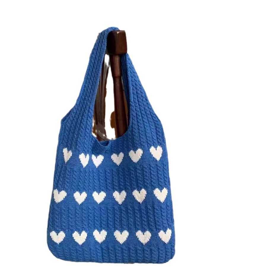Knitted Love Tote Bag Early Autumn New Small Fresh Simple Fashion Knitted Bag Personalized Western Shoulder Bag