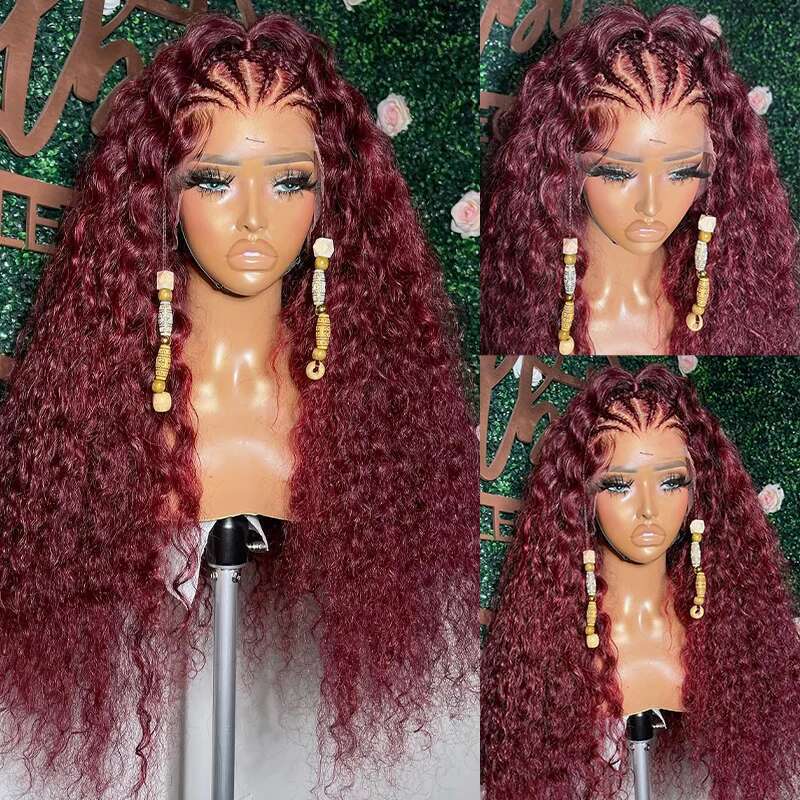 Bury 30 Inch Water Deep Wave Wigs 13x6 Hd Lace Frontal 13x4 99j Red Colored Curly Human Hair Wig