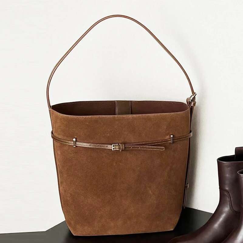 Vintage Faux Suede Tote Bags For Women Designer Handbag Purse 2024 New In PU Belt Buckle Large Capacity Underarm Shoulder