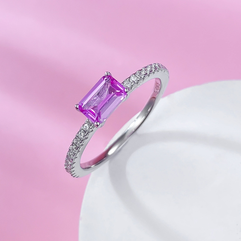 Elegant S925 Sterling Silver Engagement Ring with Purple Gemstone, Simple and Timeless Design for Women