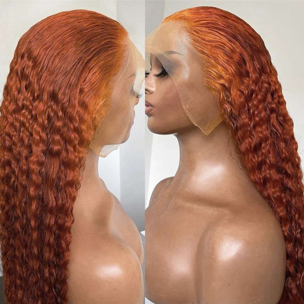RONGDUOYI Orange Hair Kinky Curl Synthetic Deep Wavy Heat Resistant Natural Hairline Lace Front Wigs Cosplay Makeup Use Wig