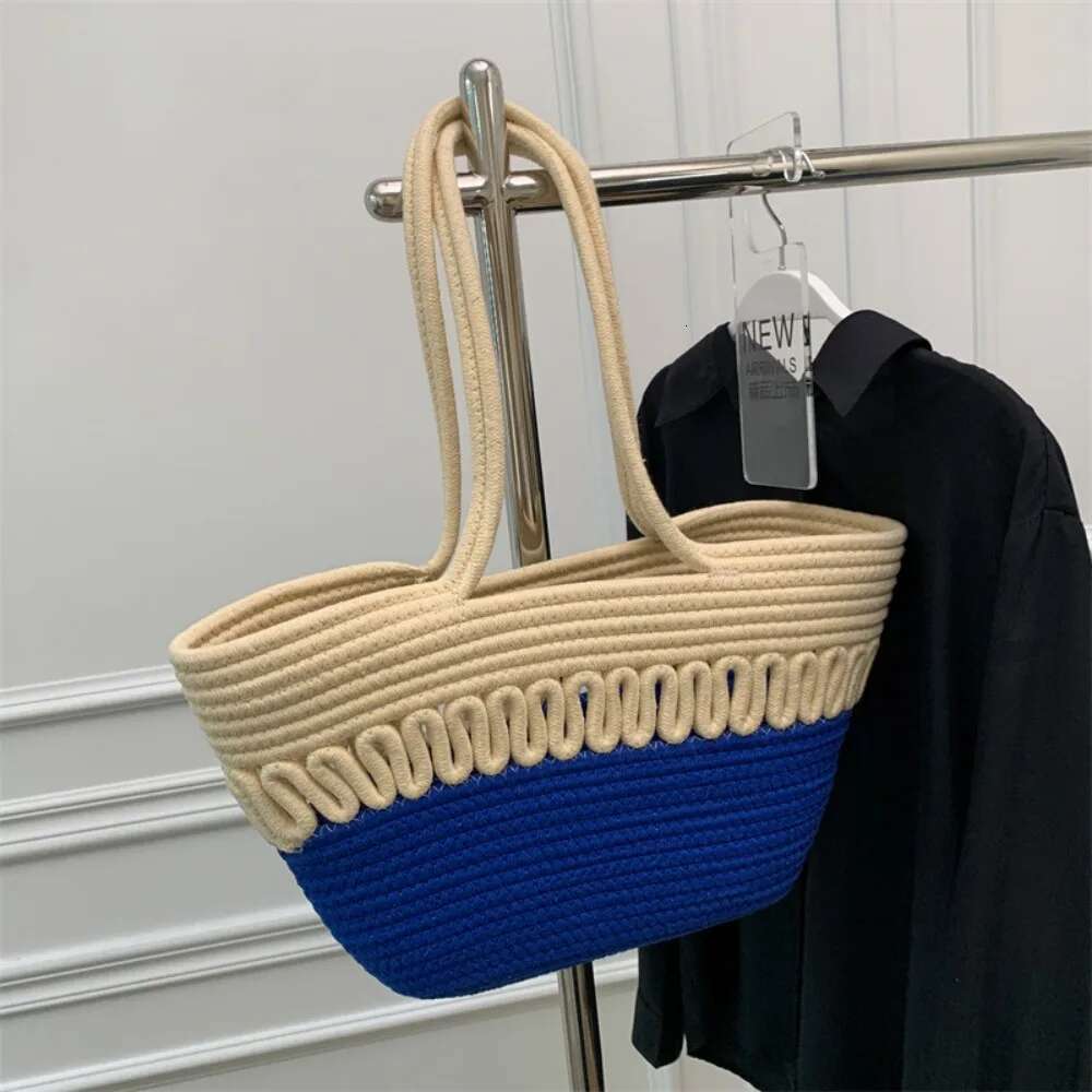 Shoulder Skeleton Cotton Thread Woven New Summer Large Capacity French Straw Seaside Vacation Beach Bag Female