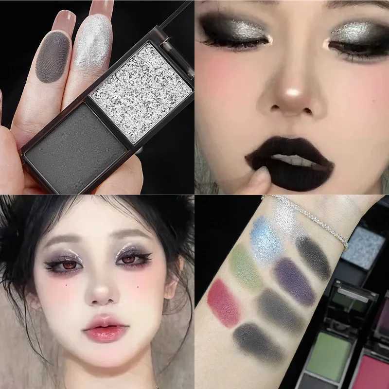 Smoky Glitter Blue Eyeshadow Palette 2-Color Red Black Green Matte Eye Shadow Dark Punk Eyes Pigment Halloween Eyeshadow MakeupXJ250520